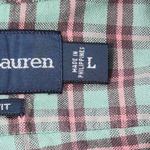 Ralph Lauren Pink and Green Plaid Button Down Shirt Size Large Custom Fit - Picture 8 of 10
